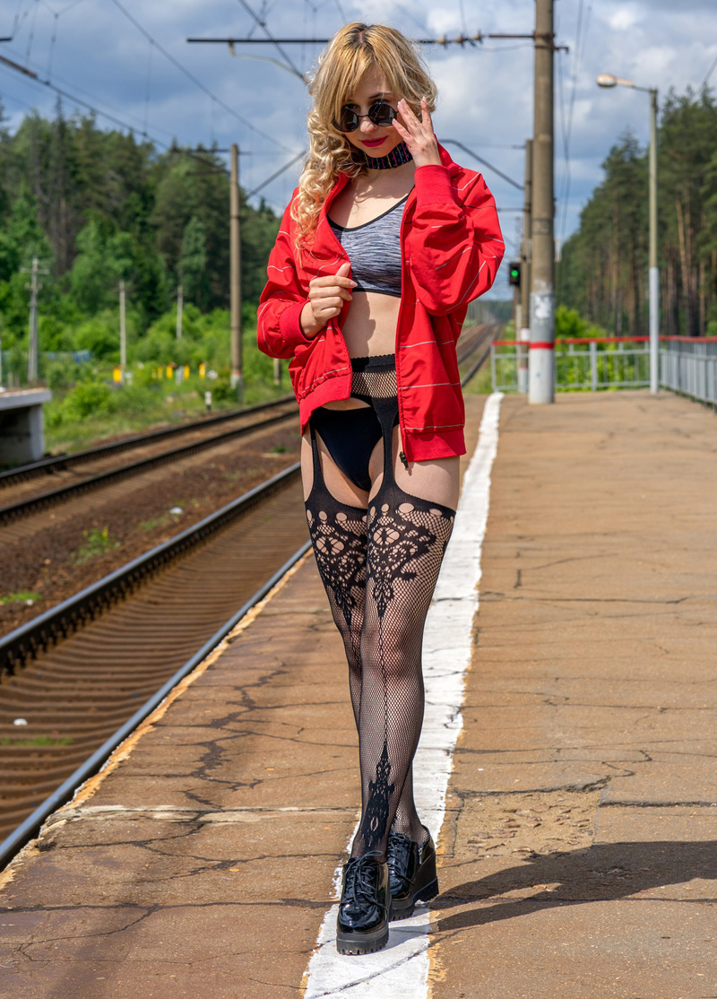 Blonde Girl Wearing Sexy Stockings